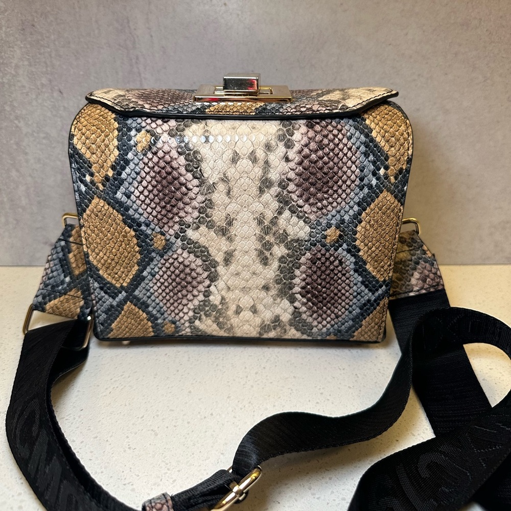 Multi color snake print bag with strap